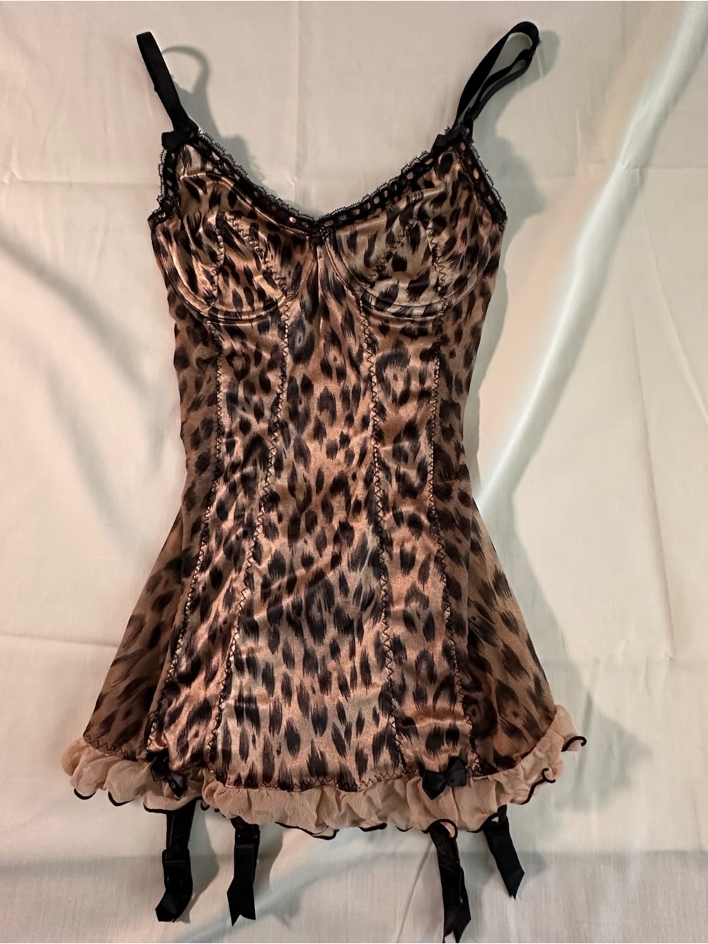 Victoria's Secret Leopard-Print Satin Chemise sexy, lace, witchy fetish Y2K